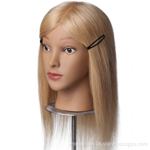 Golden blonde 100% human hair training doll head